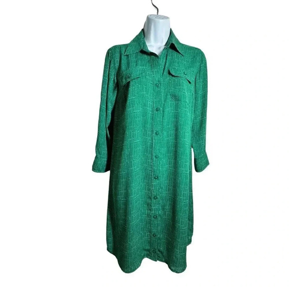 CABI Womens 429 Button Shirt DRESS 3/4 Tab Sleeve GREEN polka dots size small - Picture 2 of 10